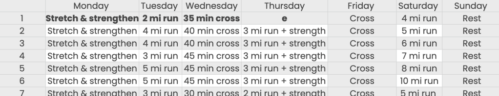 Pre-Marathon Training Schedule